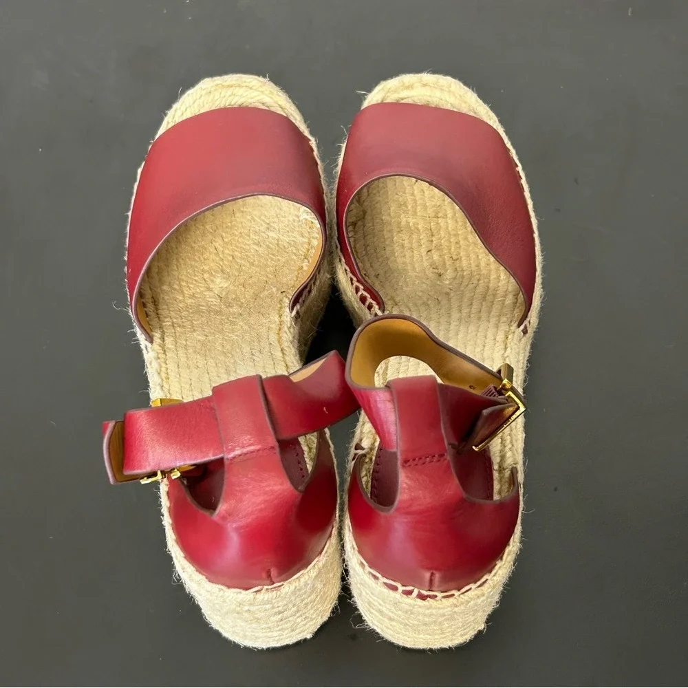 & Other Stories Red Leather Platform Espadrille Wedge Sandals - Size 38‎ / US 8